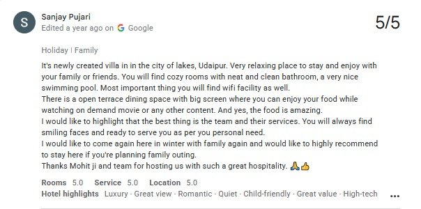 Family Pool Guest Review Photo Maple Roots Titardi Udaipur — Maple Roots Villa Udaipur guest review photo