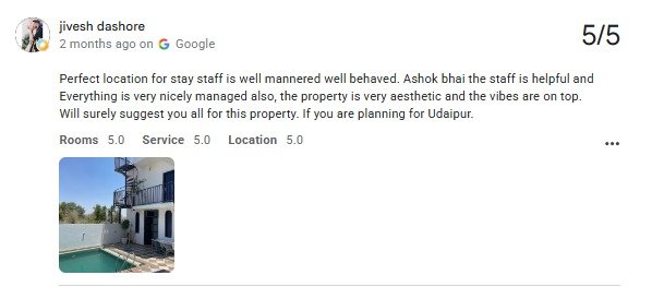 Pool Boutique Villa Guest Review Photo Udaipur Rajasthan — Maple Roots Villa Udaipur guest review photo