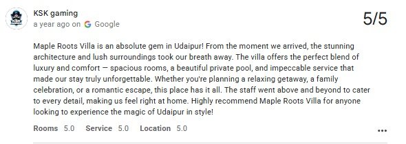 Pool Elegant Villa Guest Review Photo Udaipur Rajasthan — Maple Roots Villa Udaipur guest review photo